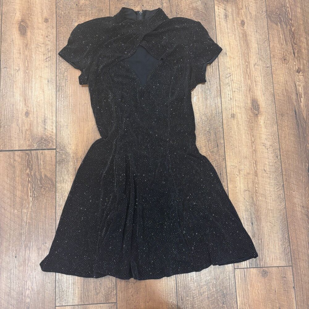 VTG Betsy & Adam Women's Sparkly Beaded Black Sleeve Crepe Party Dress Size 9/10